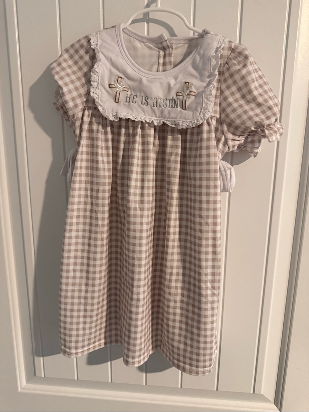 Honey Bean “He Is Risen” Gingham Easter Dress • Girls Age 4